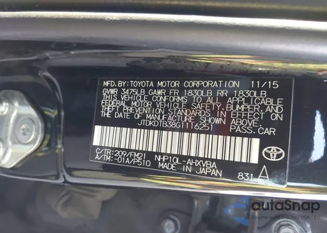 2016 Toyota Prius C Persona Series z USA, uszkodzony, nr VIN JTDKDTB38G1116251